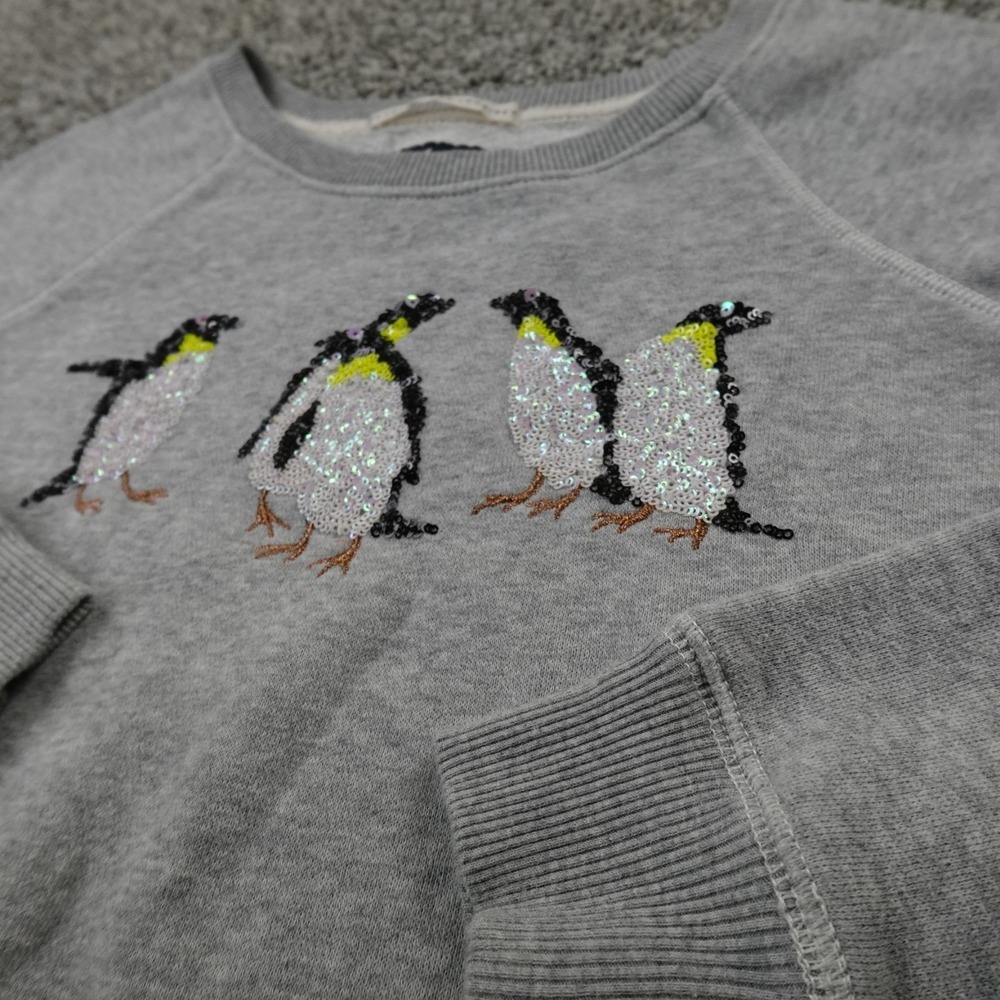 American Eagle Sweatshirt‎ Womens XS Gray Penguin Sequin Pullover Sweater Preppy